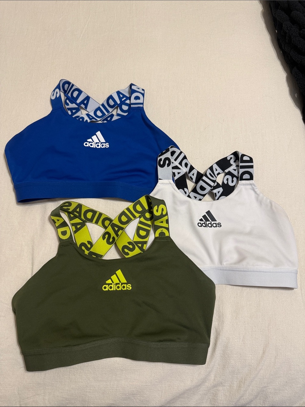 adidas Athletic Bras - Blue, White, Olive